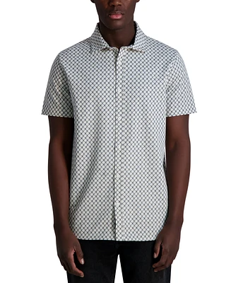 Karl Lagerfeld Paris Men's Short Sleeve Geo Pattern Button-Front Shirt