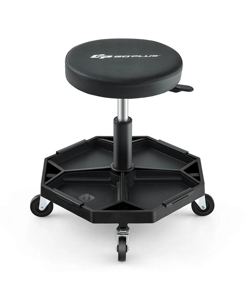 Heavy-Duty Adjustable Height Rolling Stool with Tool Tray Storage 330 Lbs Capacity
