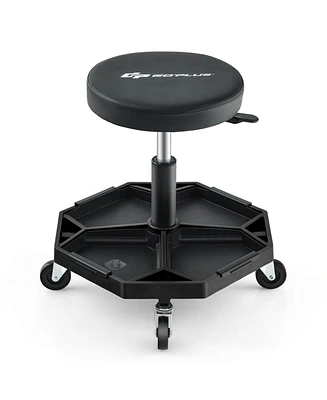 Heavy-Duty Adjustable Height Rolling Stool with Tool Tray Storage 330 Lbs Capacity