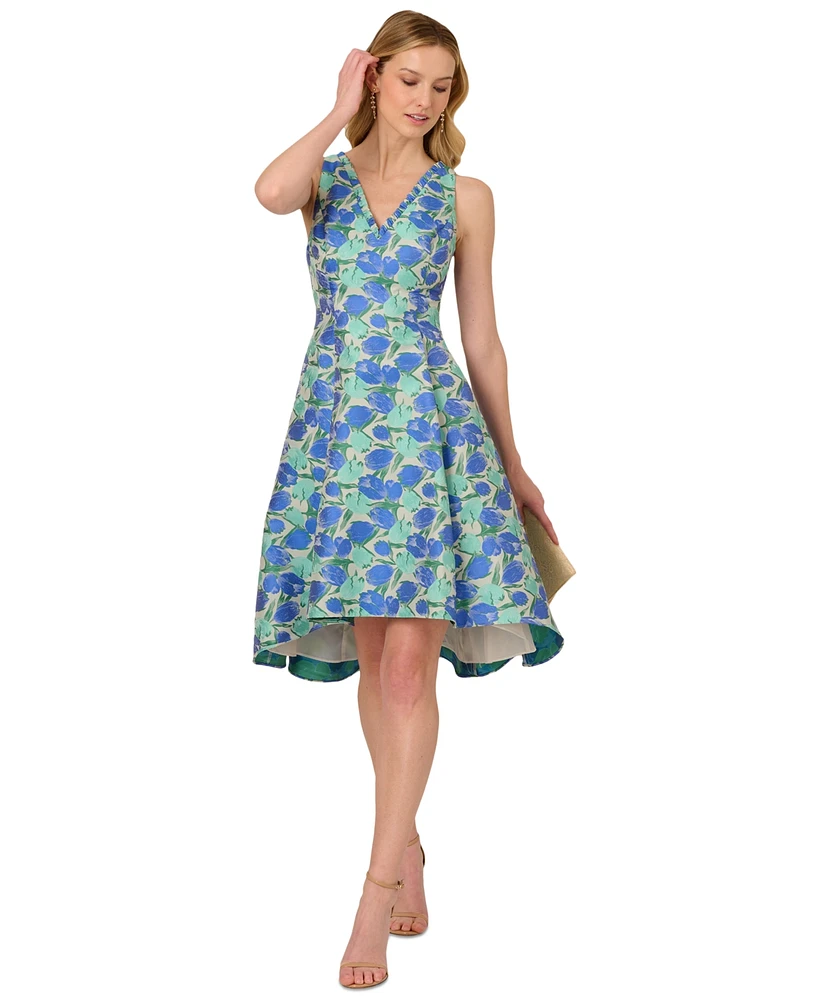 Adrianna Papell Women's Printed Jacquard Sleeveless Fit & Flare Dress