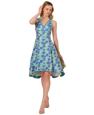 Adrianna Papell Women's Printed Jacquard Sleeveless Fit & Flare Dress