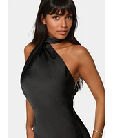 Bebe Women's Sash Neck One Shoulder Satin Midi Dress