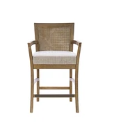 Counter Height Bar Stool with Solid Wood Frame Upholstered Seat Cane Back and Open Arm Design for Kitchen Island or Dining Room Seating-The Pop Home