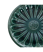 LuxenHome Dark Green Flower 21.65-Inch Tall Ceramic Birdbath