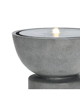 LuxenHome Gray with Speckled Black Resin Round Bubbler 18.5" Tall Outdoor Fountain with Lights