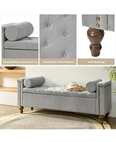 Flavia Storage Waterproof Button-Tufted Bench with Two Circular Pillows