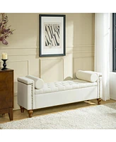 Flavia Storage Waterproof Button-Tufted Bench with Two Circular Pillows