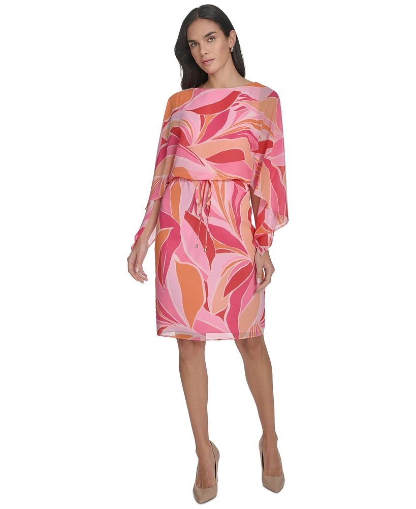 Jessica Howard Women's Printed Chiffon 3/4-Sleeve Blouson Dress