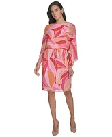 Jessica Howard Women's Printed Chiffon 3/4-Sleeve Blouson Dress