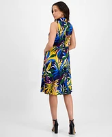 Sandra Darren Petite Printed Sleeveless Collared Shirtdress
