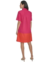 Jessica Howard Petite Cotton Colorblocked Shift Shirtdress