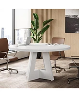 47-Inch Modern Office Desk, Round Home Office Desk for 4–6 People, Wood Tabletop & Sturdy Base