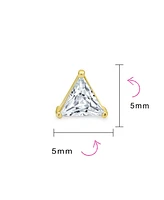 Bling Jewelry Triangle Shape Cubic Zirconia Cz Trillion Cut Stud Earrings Yellow Gold Plated .925 Sterling Silver 3 Prong Set