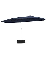 Gymax 15FT Double-Sided Twin Umbrella Sun Shade Outdoor Crank Market Base Patio