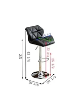 Set of 2 Adjustable Swivel Bar Stools with Diamond-Tufted Faux Leather Seats, Footrest, and Chrome Base for Kitchen or Home Bar-The Pop