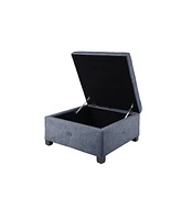 Square Upholstered Storage Ottoman with Button Tufted Top Soft Close Lid and Solid Wood Legs for Living Room Bedroom or Entryway Seating-The Pop Home