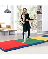 4-Panel Pu Leather Folding Exercise Mat with Carrying Handles-Multicolor