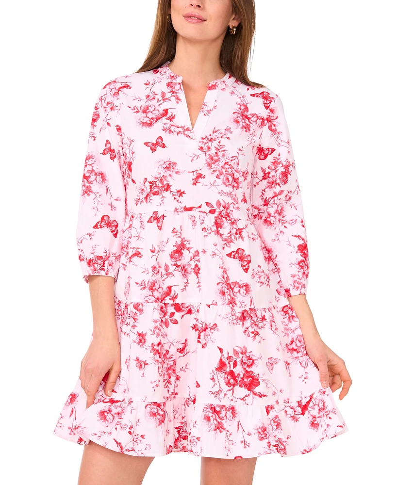 Sam & Jess Women's Cotton Printed Split-Neck Babydoll Dress
