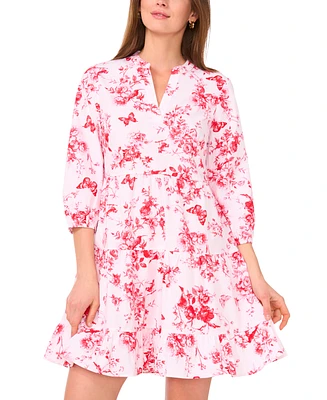 Sam & Jess Women's Cotton Printed Split-Neck Babydoll Dress
