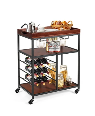 3 Tiers Storage Bar Serving Cart with Wine Rack