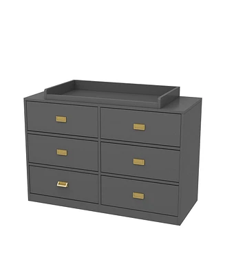 Changing table with six drawers, baby changing station with changing table top and drawers