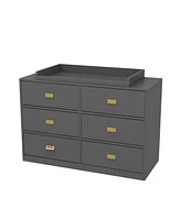 Changing table with six drawers, baby changing station with changing table top and drawers