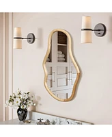 LuxenHome Natural Pine Wood Frame Oblong Irregular Wall Mirror, Accent and Vanity