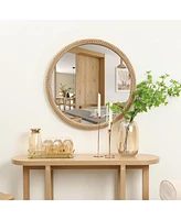 LuxenHome Bamboo Frame Round Accent and Vanity Wall Mirror