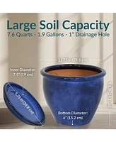 Round Ceramic Planter Set with Saucers