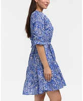 Ellen Tracy Women's Tiered Floral Belted Dress