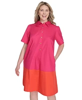 Jessica Howard Plus Cotton Colorblocked Shift Shirtdress