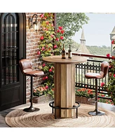 Tribesigns Round Bar Table, 39.4" H Wood Bistro Pub Table with Metal Ring Footrest for Dining Coffee Cocktail Living Room, Small Space(Only Table)