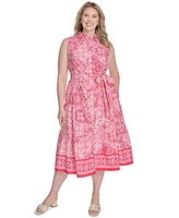 Jessica Howard Plus Printed Tie-Waist Sleeveless Midi Dress