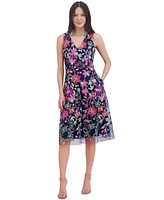 Jessica Howard Petite Embroidered-Floral Sleeveless Fit & Flare Dress