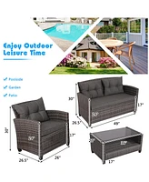 Gymax 8PCS Rattan Patio Conversation Set Cushioned Outdoor Furniture Set