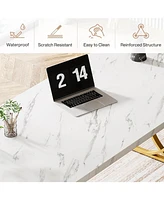 Tribesigns 63-Inch Computer Desk, Modern Executive Desk with Gold Metal Legs, Large Sturdy Writing Table for Home Office, White and Gold