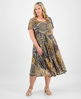 Robbie Bee Plus Printed Tie-Waist Midi Dress