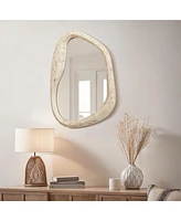 LuxenHome Travertine-Style Frame Freeform Oval Wall Mirror