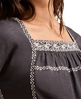 Lucky Brand Women's Embroidered Short-Sleeve Cotton T-Shirt