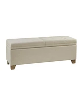 Upholstered Storage Bench with Tufted Split Top and Solid Wood Legs for Entryway or Bedroom-The Pop Home