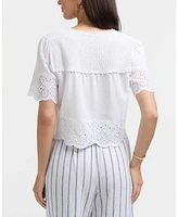 Ellen Tracy Women's Embroidered Trim Top