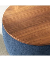 Round Upholstered Storage Ottoman with Removable Top for Use as Coffee Table or Footstool Handmade Accent Living Room Bedroom-The Pop Home