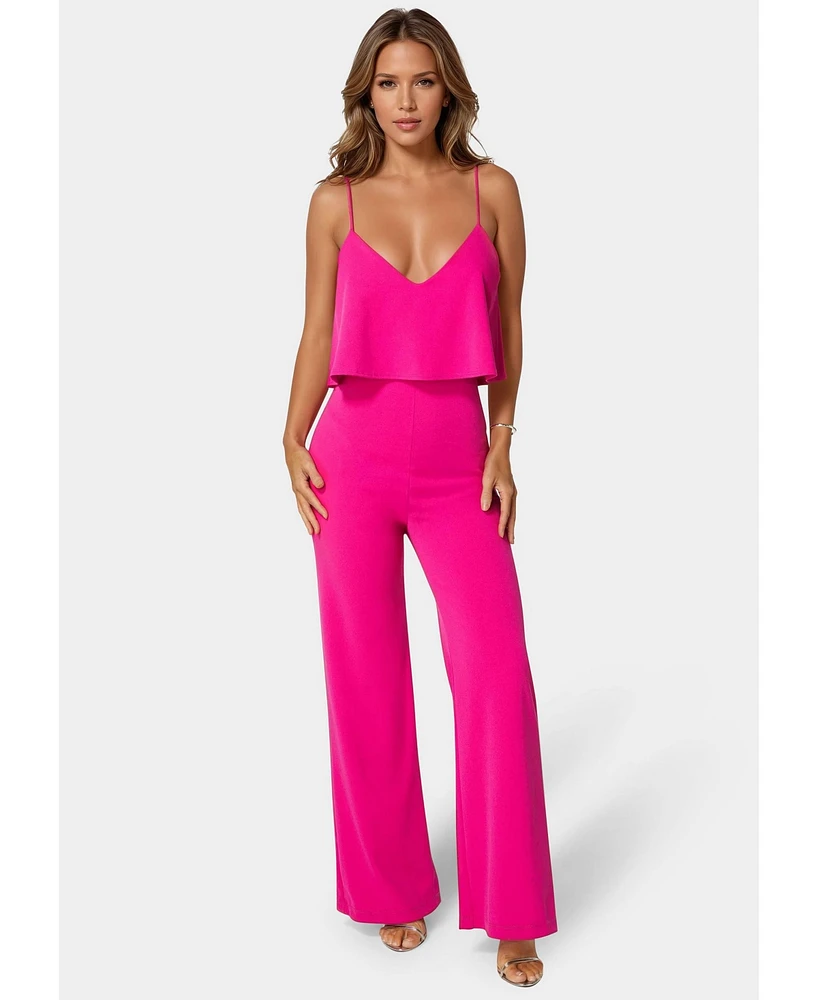 Bebe Women's Ruffle Wide Leg Jumpsuit
