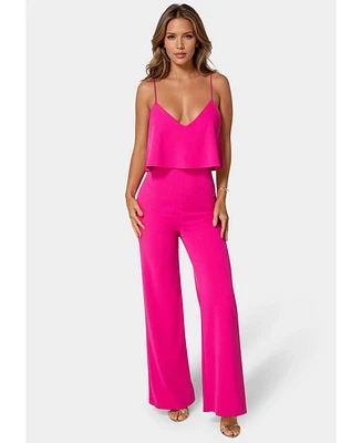 Bebe Women's Ruffle Wide Leg Jumpsuit