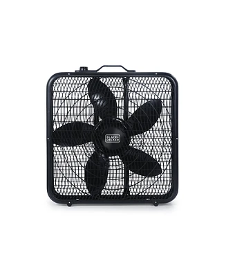 Black+Decker 20” Box Fan with 3 Speed Settings, Powerful 80W Motor, 5-Blade Box Fan with Carry Handle, Black