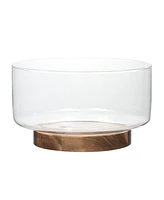 Gibson Home Wildgreens Large Glass Salad Bowl Set with Acacia Wood Base and Acacia Serving Utensils