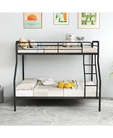 Twin over Full Metal Bunk Bed with Inclined Ladder Safety Guardrail, Slat Support