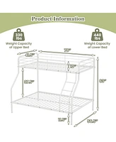Twin over Full Metal Bunk Bed with Inclined Ladder Safety Guardrail, Slat Support