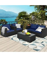 Pcs Patio Rattan Furniture Set Cushioned Sofa Chair Coffee Table
