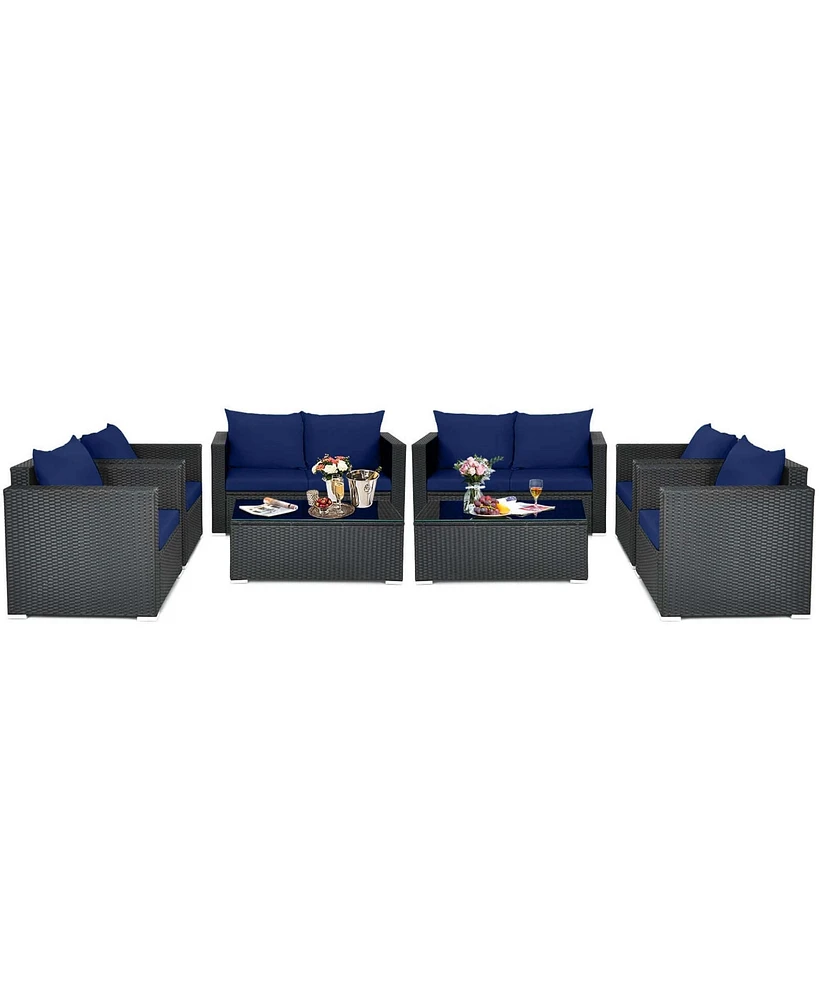 Pcs Patio Rattan Furniture Set Cushioned Sofa Chair Coffee Table